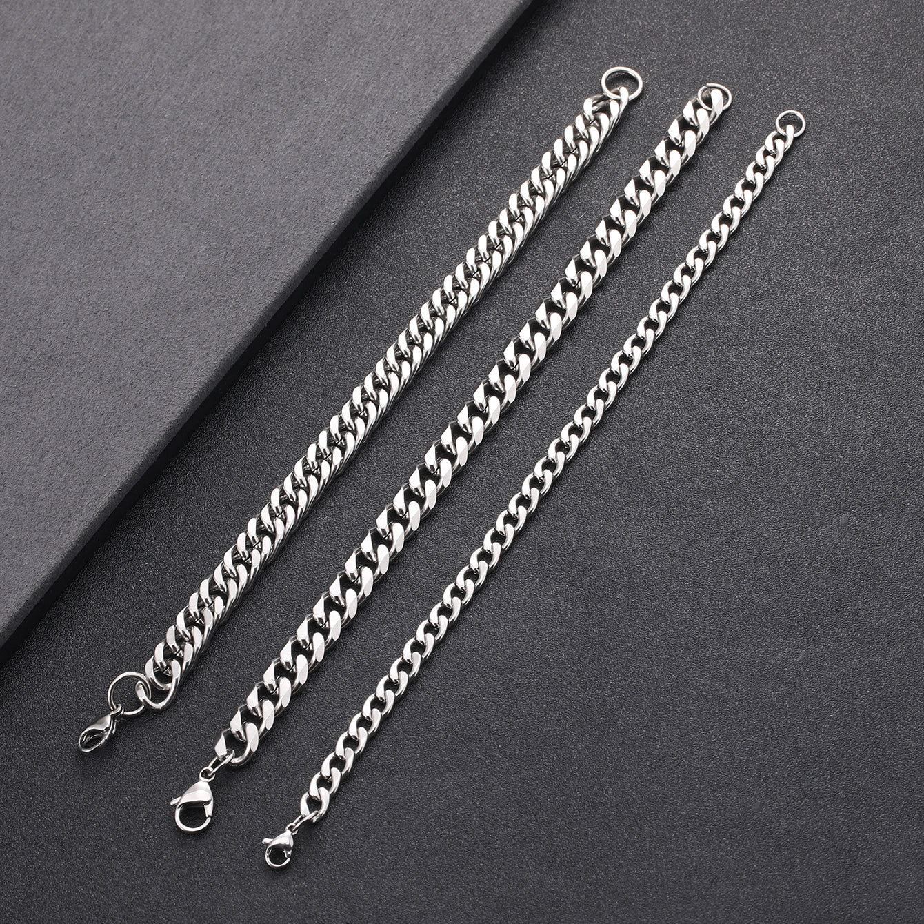 Three stainless steel chain bracelets for men