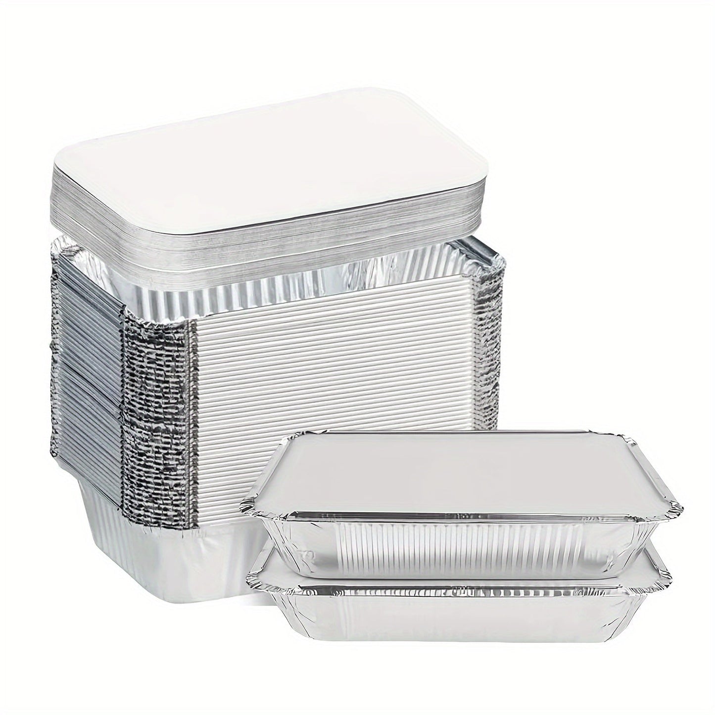 40 packs of disposable aluminum foil lunch boxes with paper covers, aluminum foil pots. Each box measures approximately 17.53 cm x 11.43 cm x 4.06 cm and can be used for baking dishes and cookware. These takeout aluminum foil baking sheets are perfect