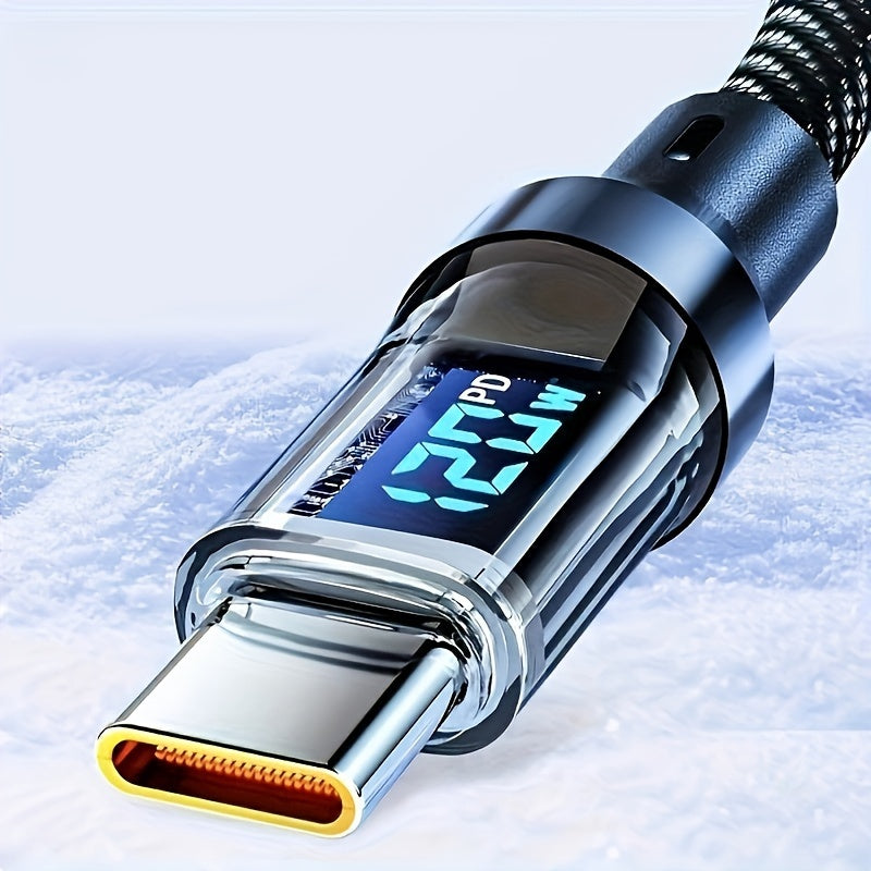 120W 6A Rapid USB Type C Charging Cable with LED Display for Fast and Safe Device Charging.