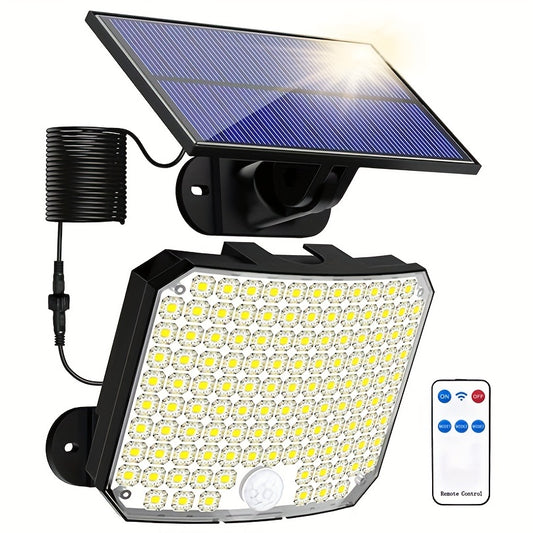 118 LED Solar Motion Sensor Flood Lights with Remote Control, 5.03m Cable, for Outdoor Security