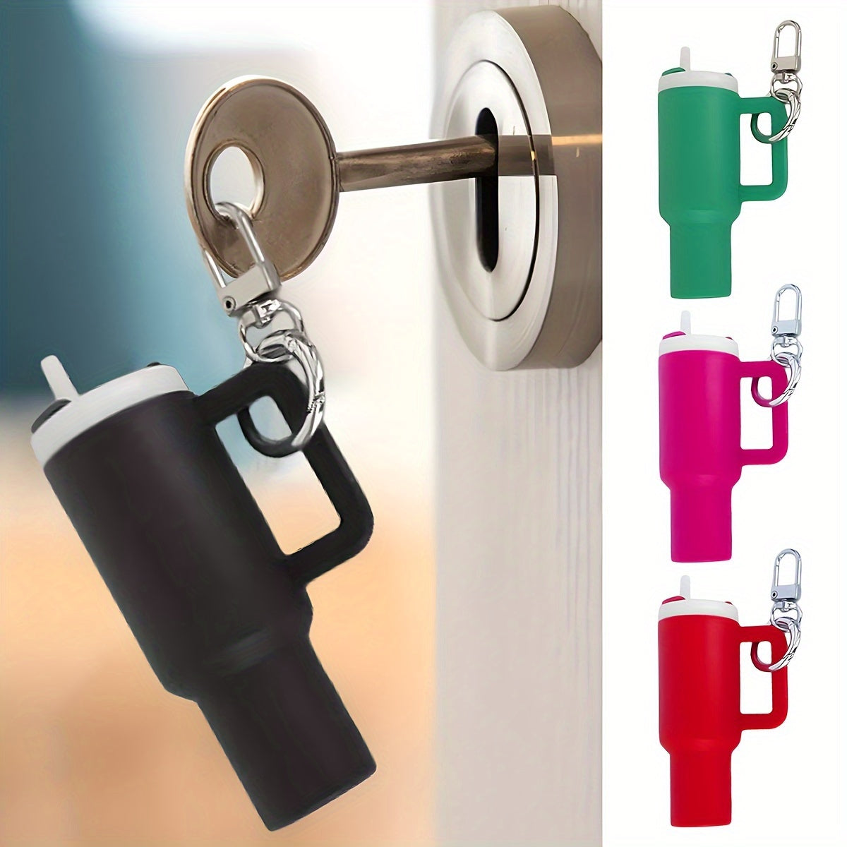 Set of Mini Nonpareil Drink Container Keychain includes 6 pieces out of a set of 10. Includes removable lipstick and lipgloss organizer. Made of funky PVC material, this keychain is ideal for backpacks and car keys. Perfect gift for friends and sports