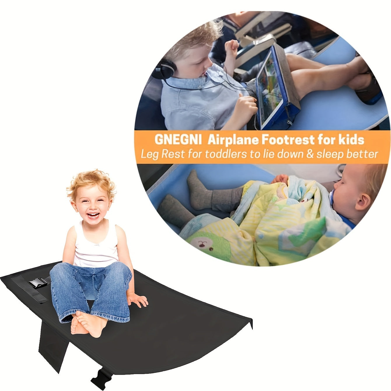 Comfortable Seat Extension Cushion for Young Travelers - Airplane Footrest made of Polyester in Gray/Black Color