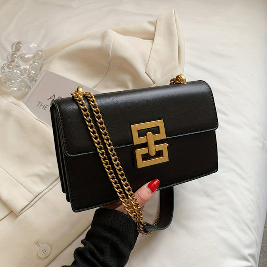 Vintage-style square crossbody bag with metal clasp - versatile and chic, available in black, brown, khaki