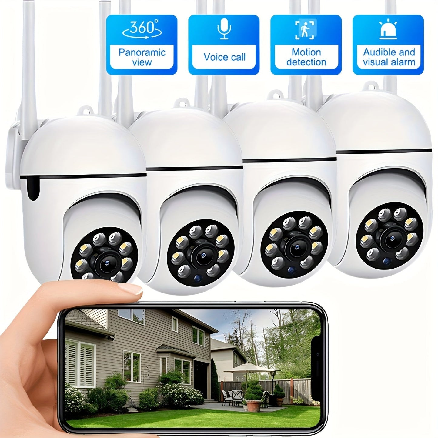 Stay protected with our spherical safety camera featuring motion detection, color night vision, alarm push notifications, and 1080P wireless Wi-Fi connectivity. This smart home safety camera offers 355° panoramic monitoring, intelligent motion detection