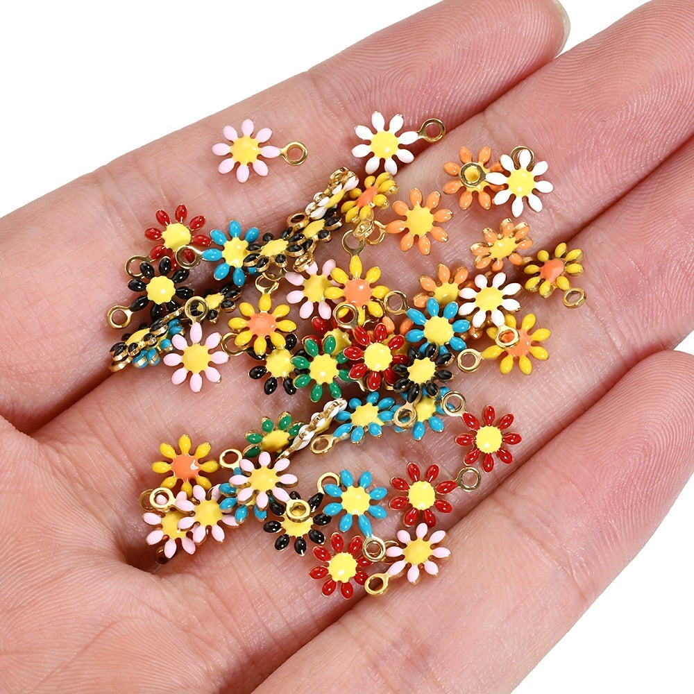 20 pieces of golden-colored stainless steel enamel daisy flower charms pendants for making bracelets, necklaces, and other DIY jewelry projects that won't fade.