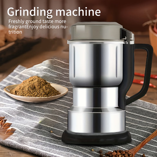 Electric grinder for coffee, spices, and grains with one-touch operation, overheat protection, precision grinding, and easy storage. 220V US plug.