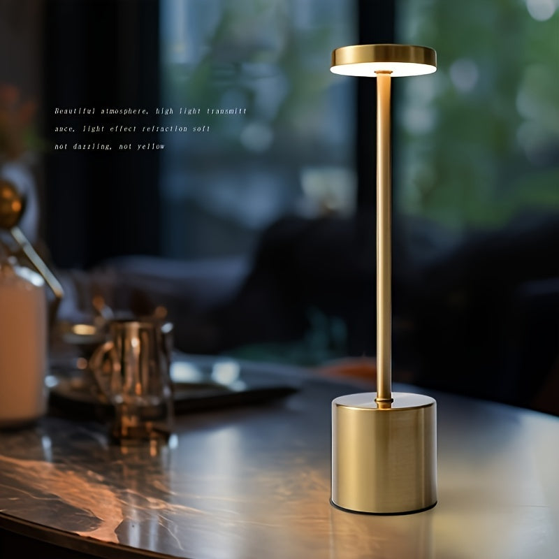 Contemporary touch control table lamp with adjustable LED lighting and rechargeable night light in 3 colors, perfect for adding ambiance to any room.