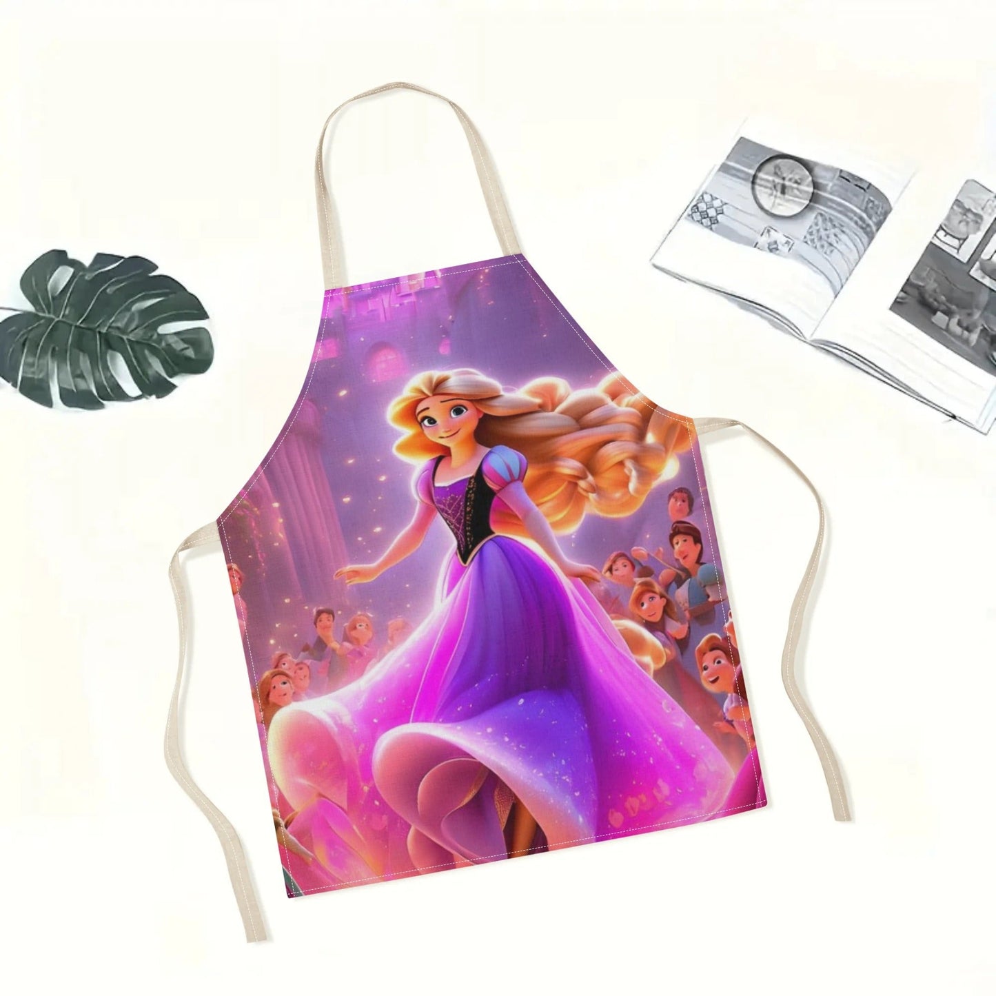 Waterproof apron with vibrant and durable polyester featuring a fairy tale print from the Disney Cinderella cartoon, perfect for kitchens, restaurants, hotels, and home use.