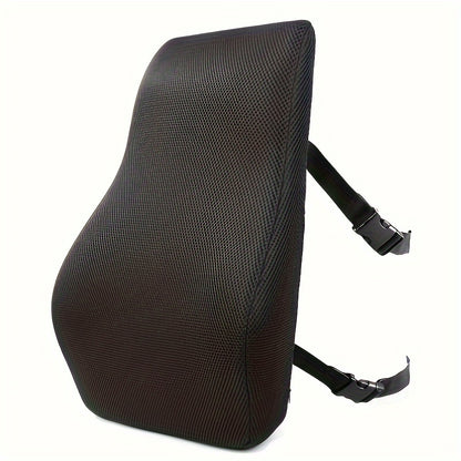 Ergonomic lumbar support cushion with memory foam backrest pillow, adjustable straps for posture correction. Ideal for office chairs and desk workstations.