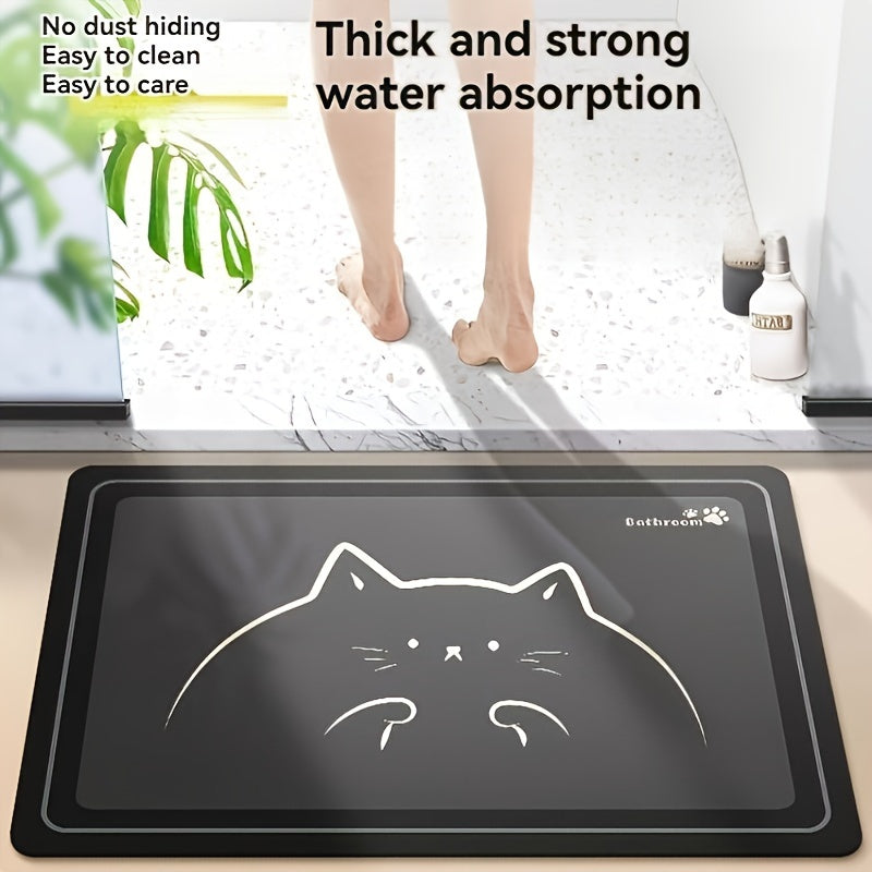 Soft and Absorbent Cute Cat Bath Mat - Fast Drying, Non-Slip and Perfect for Bathroom, Bedroom, Kitchen | Made from Machine Washable Polyester with Rubber Backing