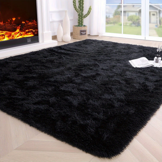 Black Soft Area Rug for Living Room, Bedroom, or Game Room - Fuzzy Carpet for Indoor Use in Dormitories and Home Decoration