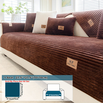 Modern striped sofa cover made of thick flannel fabric, pet-friendly and non-slip. Suitable for 1 to 4-seater sofas, soft and machine washable. Perfect for home and office decor.