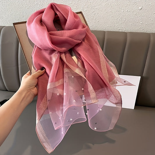 Elegant polyester shawl for women, 190x70cm, breathable, sun-proof, solid color with silky sheen, feather-free, casual weekend accessory.