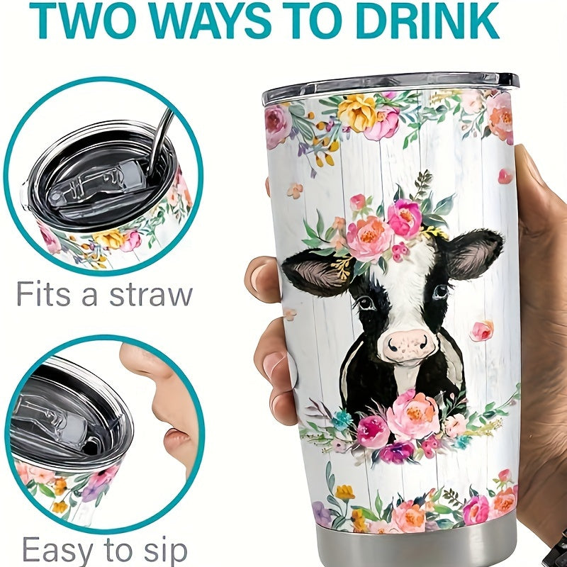 1pc, 20oz stainless steel tumbler with cow print design, perfect for gifting to loved ones.