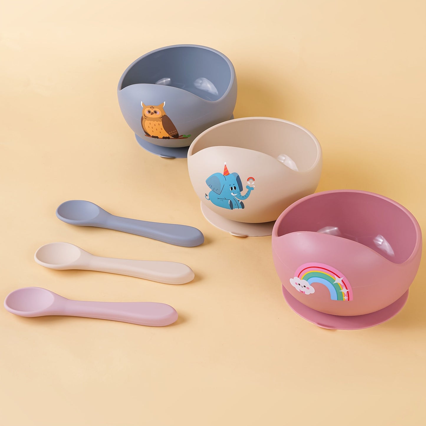 TYRY.HU offers personalized Customized Baby Bowl with Suction, featuring a 2-piece set of silicone bowl and spoon. These BPA-free self-feeding utensils are perfect for your little one. Personalized name option available.