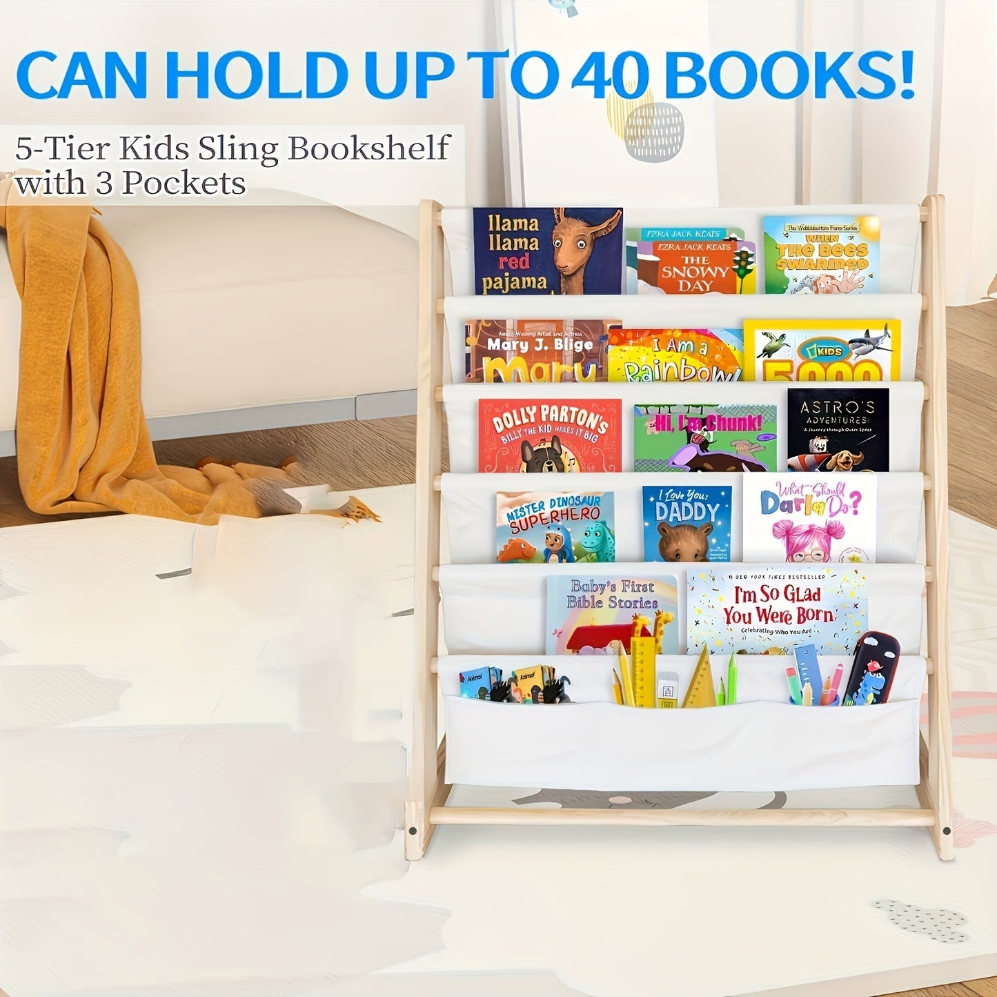 Adorable 5-Tier Wooden Children's Bookshelf - Ideal for Organizing Books in Nursery, Bedroom, or Living Room