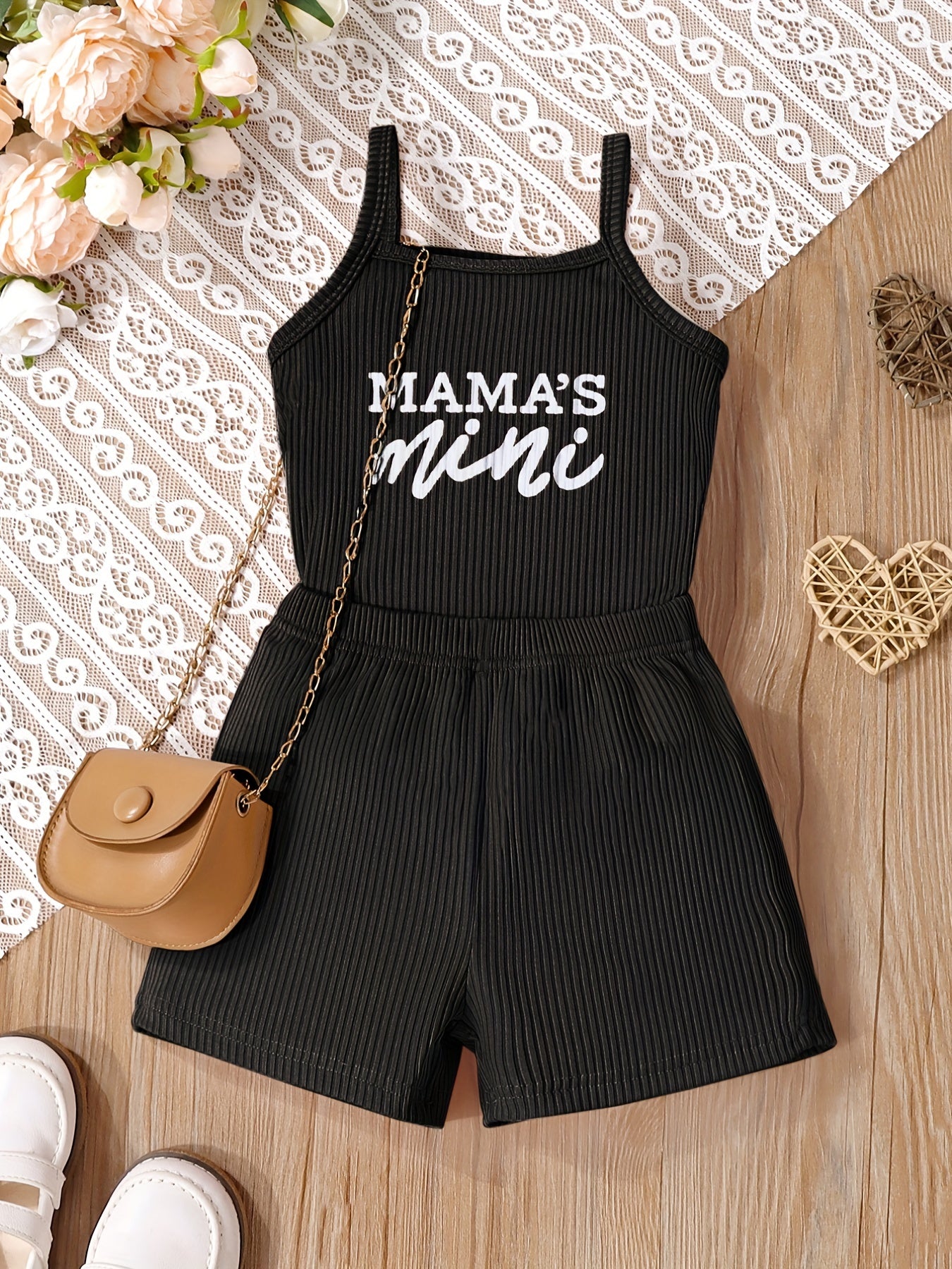 2-piece set for toddler girls featuring 'MAMA'S MINI' cami top and shorts for summer outdoor wear