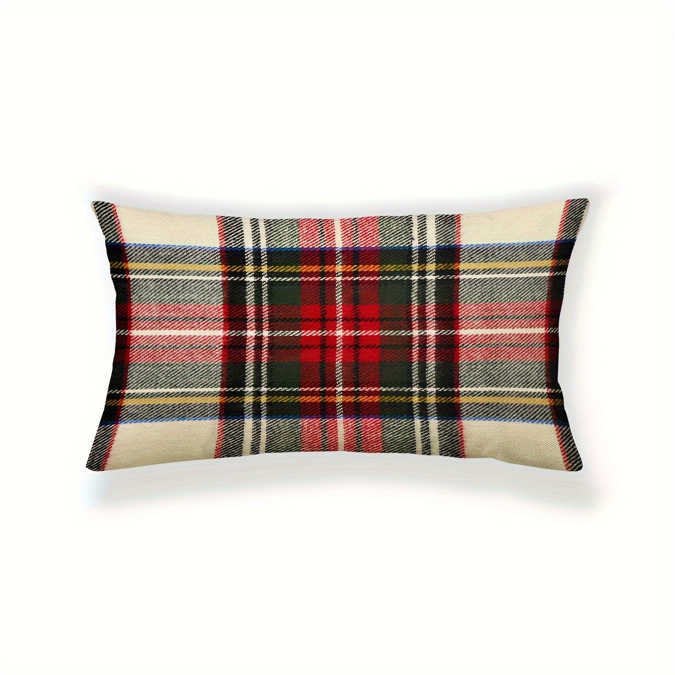 Red & green plaid pillowcase with classic Christmas design, polyester linen blend, zip closure. Ideal for home & party decor. Pillow insert not included.