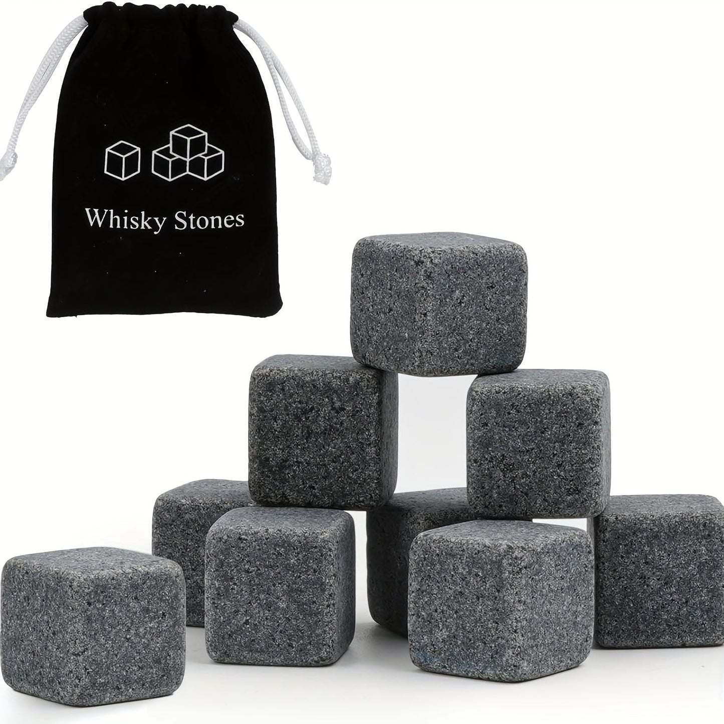 Reusable Whiskey Ice Stone Set, ideal for those who enjoy whiskey, makes a great gift for men, fathers, husbands, and friends celebrating their birthdays.