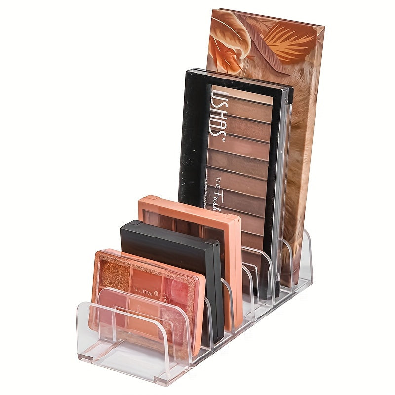 Transparent plastic makeup organizer with multiple compartments for desktop storage