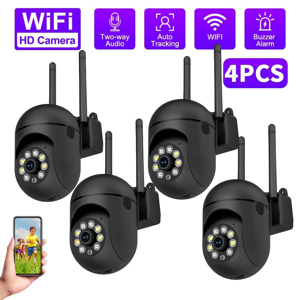 Get the ultimate security with the 4-Pack of WJG Wireless HD Security Cameras. These cameras feature 1080p Smart Surveillance with Audio, Motion Tracking, Two-Way Audio, Wi-Fi connectivity, and can be used indoors or outdoors. With 360° PTZ capabilities