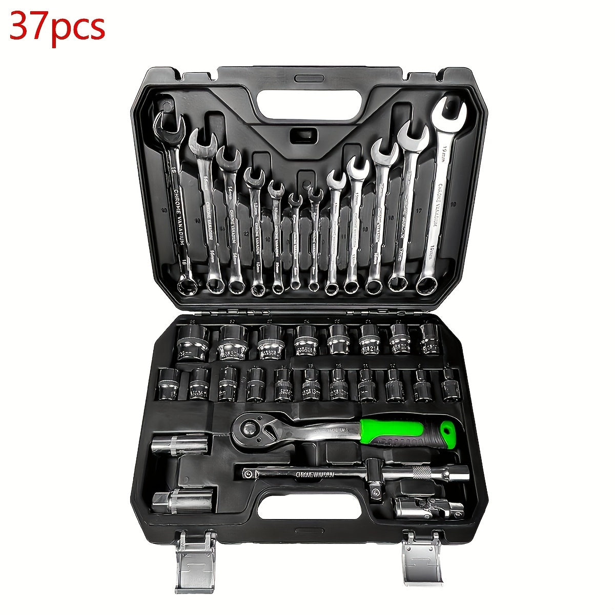 121-piece socket wrench set includes 72-tooth ratchet wrench screwdriver and various components for vehicle maintenance needs.