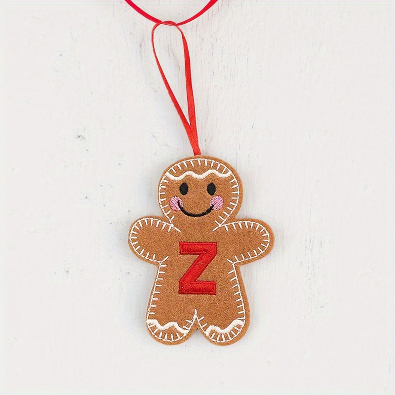 Embroidered gingerbread man ornament for Christmas decoration, made of fabric material. Classic style and no power required. Perfect for home and kitchen use.