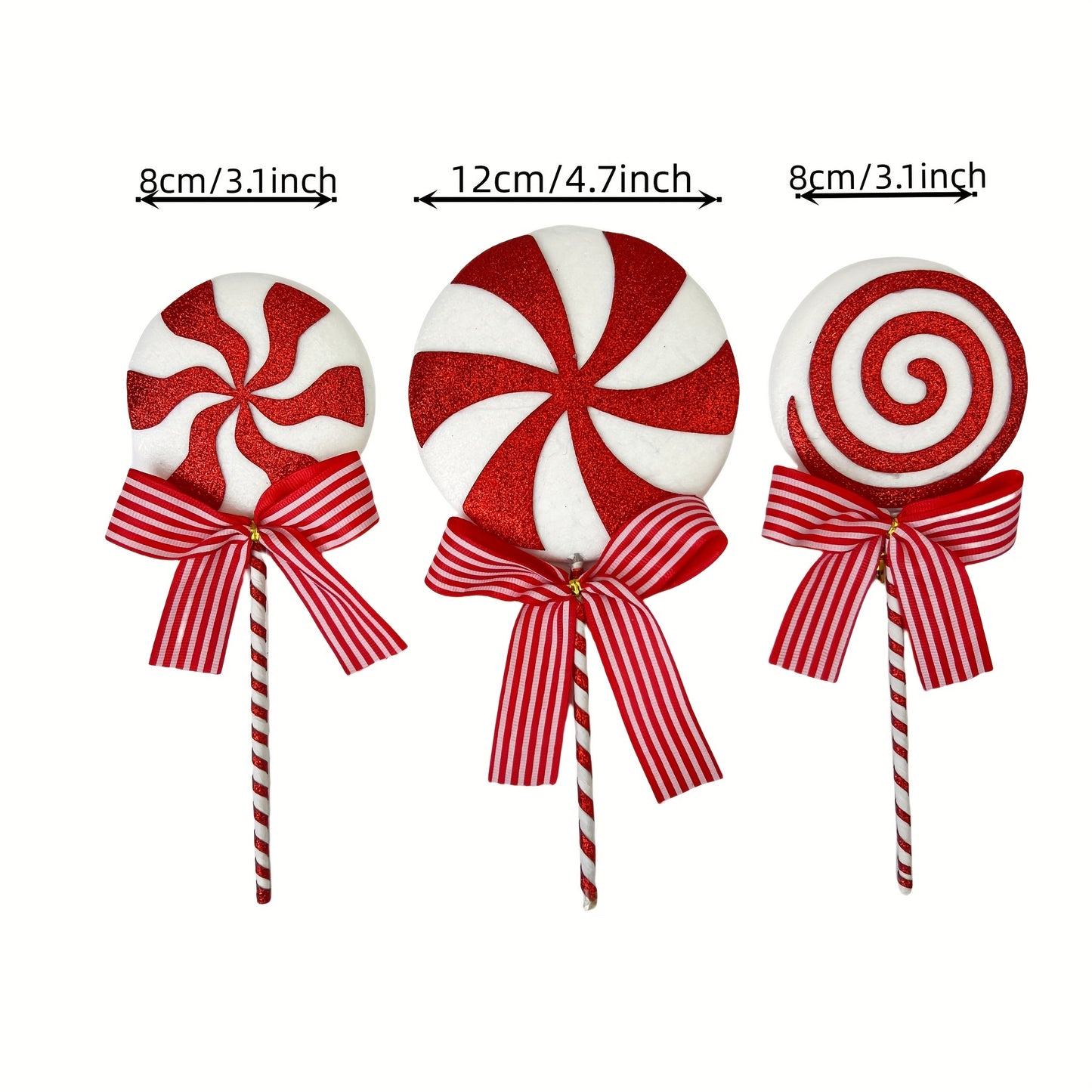 3-piece Christmas tree candy ornaments - red lollipop decorations for holiday parties, Halloween, and home decor - ideal for bedroom, living room, and desktop.