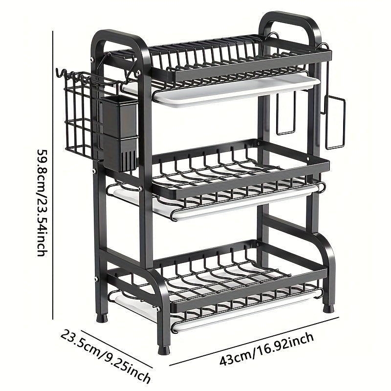 Durable stainless steel kitchen organizer for dish and utensil storage, no power needed, multi-functional plate rack.