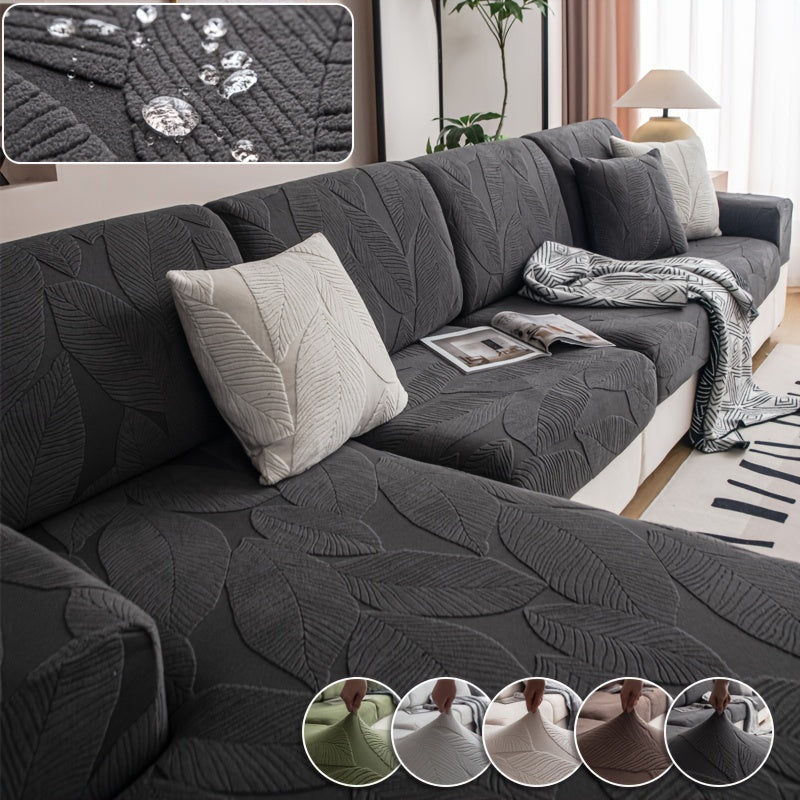 Waterproof elastic sofa cover suitable for all seasons, featuring a modern non-slip design for living room or office decor.