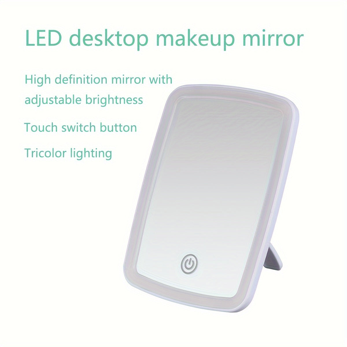 Sleek white LED makeup mirror with adjustable lighting, touch control, portable design, and USB rechargeable. Ideal for beauty lovers.