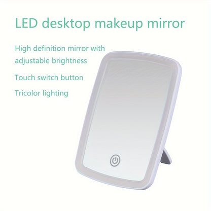 Sleek white LED makeup mirror with adjustable lighting, touch control, portable design, and USB rechargeable. Ideal for beauty lovers.