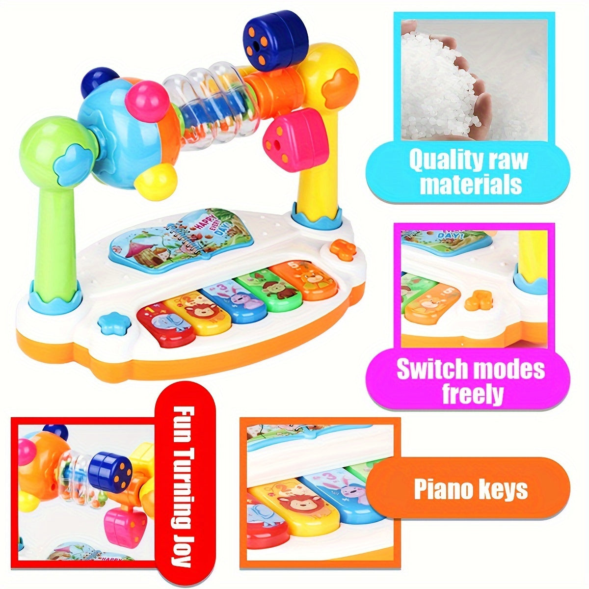 Musical Keyboard Toy for Kids with Ferris Wheel Design - Play Rhythms and Songs, Interactive Learning, Great Gift for Holidays - Available in Blue, Red, and Yellow