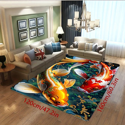 Upgrade your space with a unique 3D fish print rug! This creative art rug is perfect for any room in your home, from the bedroom to the office. It is machine washable and features a non-slip backing for added safety. Elevate your space with this stylish