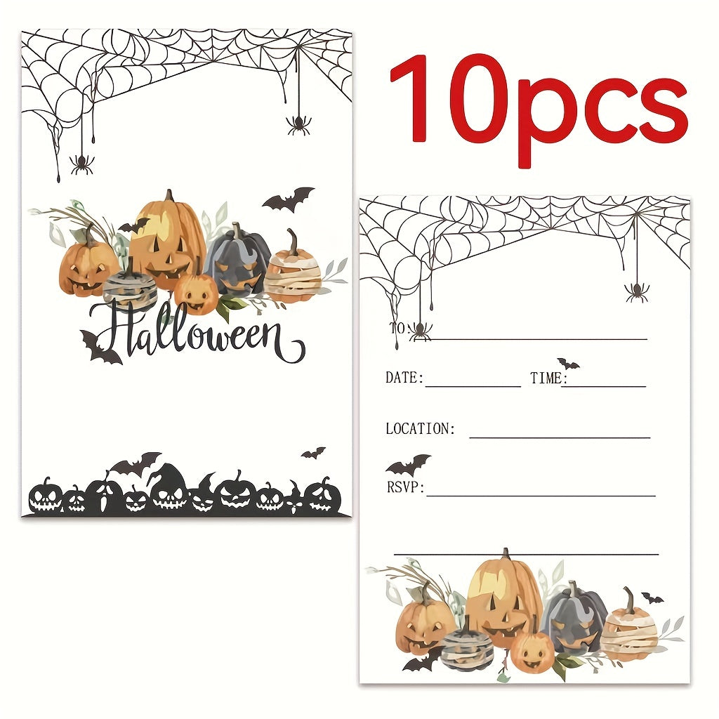 Invitations for a Spooky Halloween Party - Featuring Haunted Houses and Bats, Fun Cartoon Designs Perfect for Kids' Birthday Celebrations