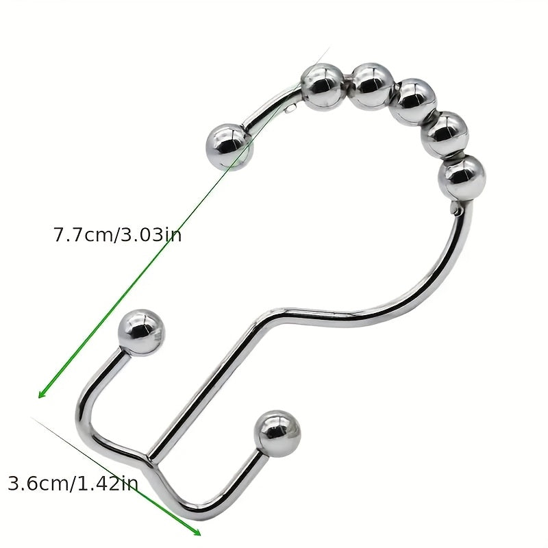 Double slide shower curtain hook made of stainless steel with ball bearings, ideal for bathroom shower rods.