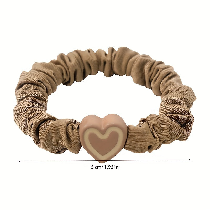 ZFPAS Casual Polyester Hair Ties Set with Cute Heart-Shaped & Smile Face Charms - Twisted Elastic Hair Loops for Women