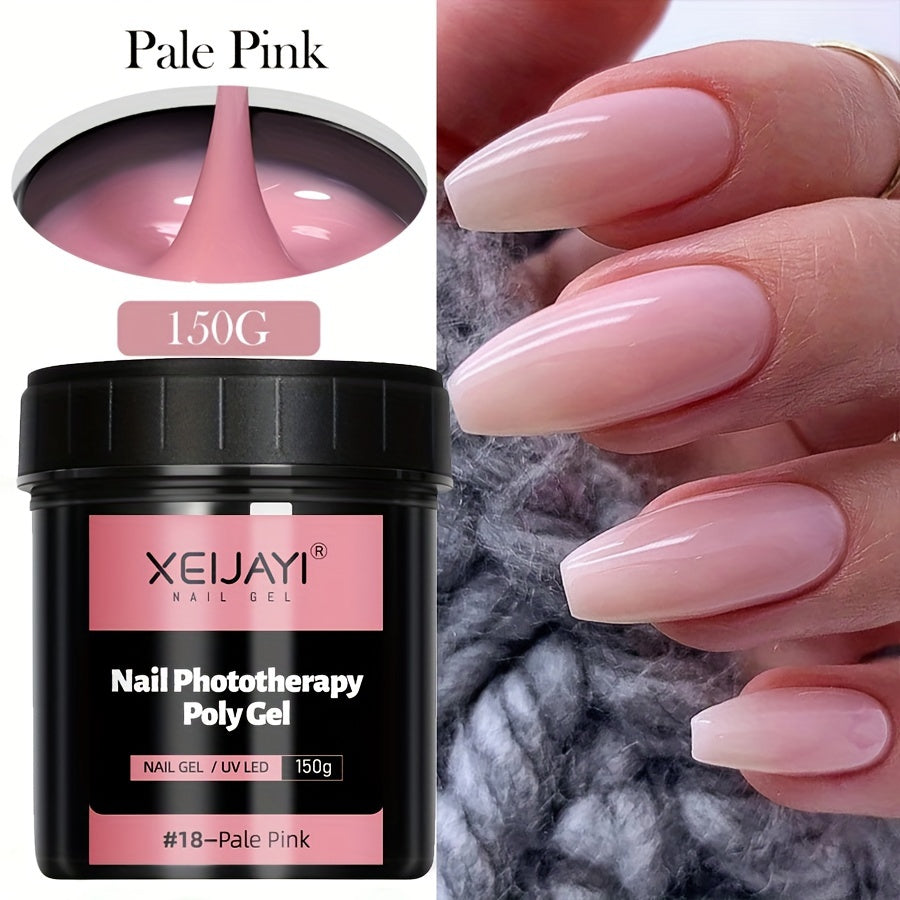 XEIYAI 150g Nail Phototherapy Polygel Gel offers pain-free construction and a glossy finish. The UV solid acrylic gel features a heart pattern and round shape, making it lightweight and