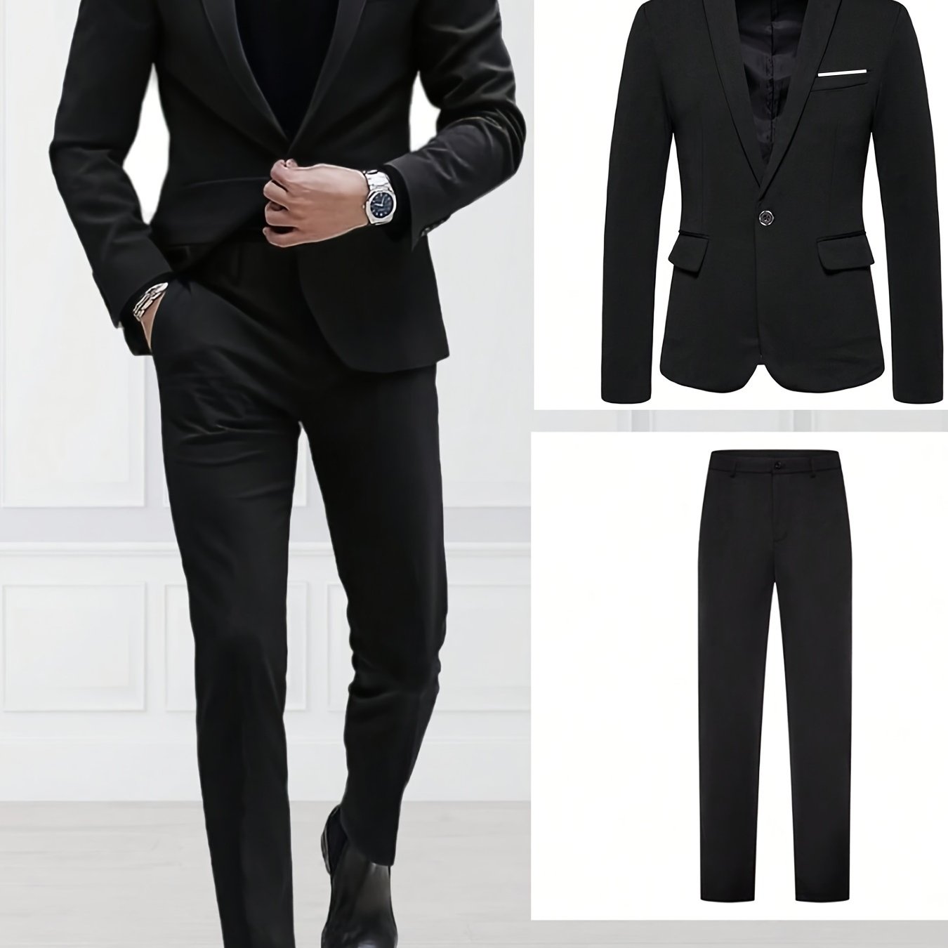 Fashionable 2-piece suit set for men's wedding banquets and parties.