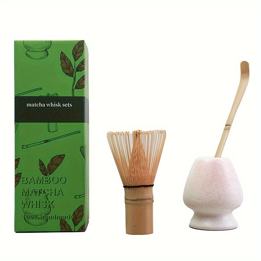 Complete Set of Traditional Japanese Matcha Tools - Includes Bamboo Whisk, Ceramic Spout, and Scoop - Ideal for Holiday Season