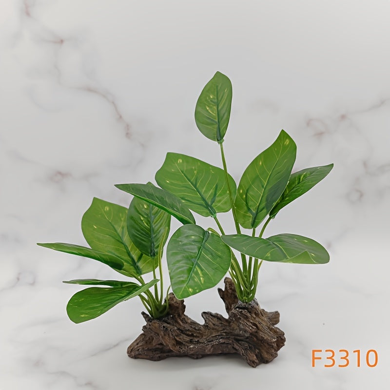 Individual driftwood with green leaves made from ABS material, ideal for aquarium decor