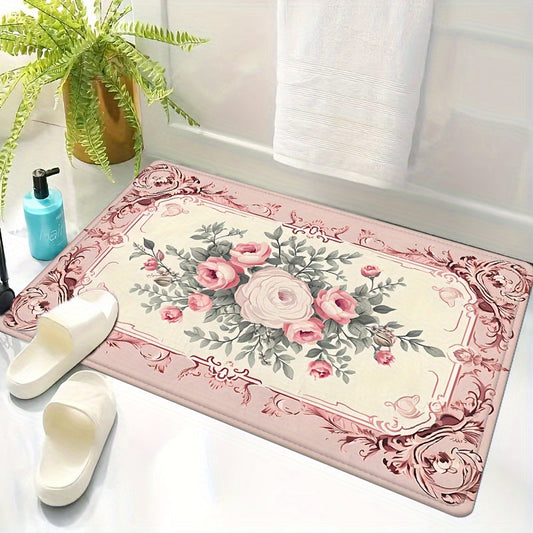 Decorate Your Home with Our Non-Slip Valentine's Day Floral Door Mat - Soft, Thick, Resistant to Oil & Water, Easy to Clean in the Washing Machine - Perfect for Entryways, Bathrooms, Living Rooms, and Laundry Rooms