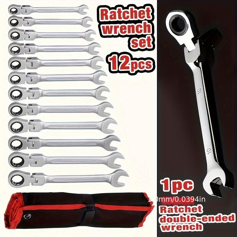 1/12pcs Ratchet Dual-purpose Wrench Set for Quick Mechanical Repair car with 6-19mm Opening Clover Wrench.