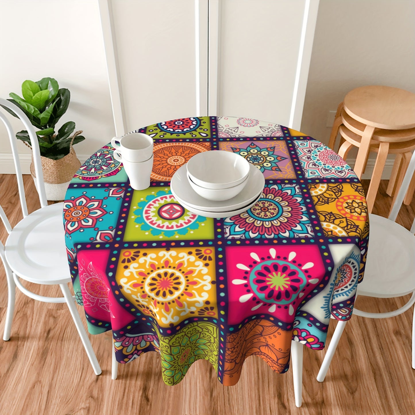 Rectangular Mandala Bohemian Tablecloth - Colorful Indian Festival Decor - 152.4×203.2 cm