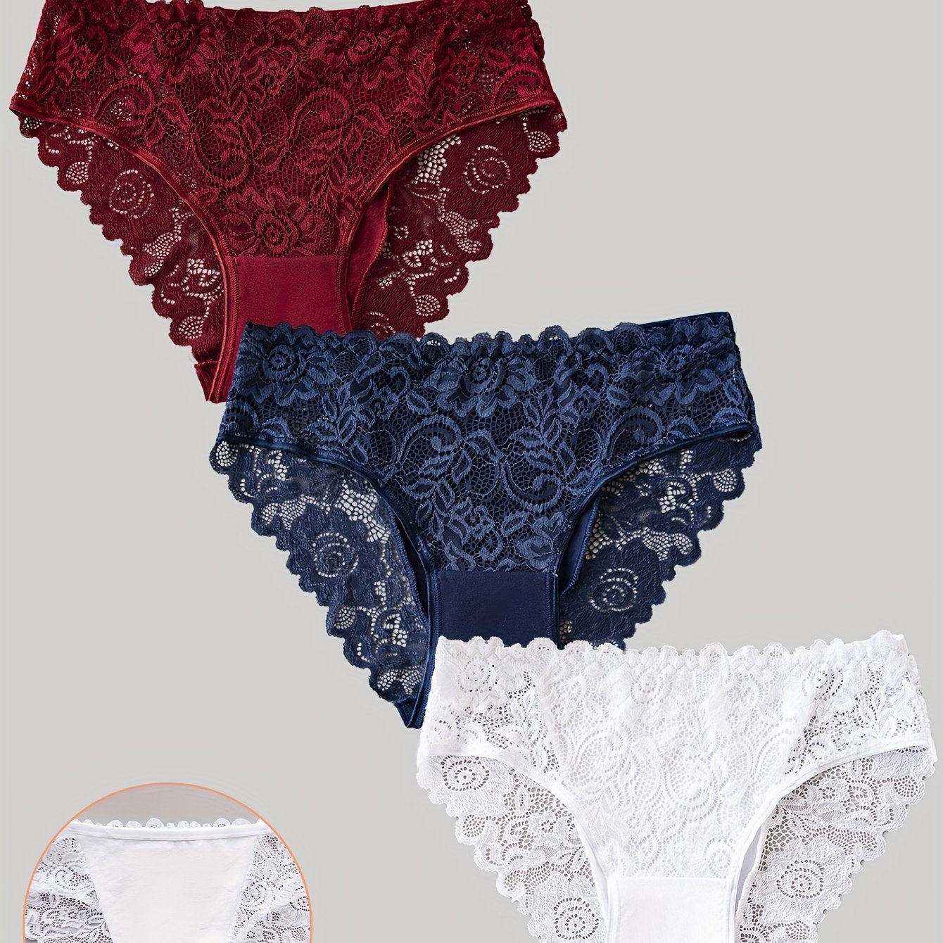 3 solid lace briefs, comfortable and breathable, perfect for women's lingerie and underwear.