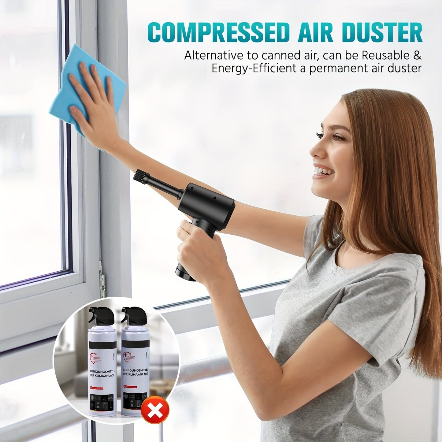 Black Portable 3-Speed Electric Air Duster with LED Light - Cordless, Rechargeable 4000mAh Battery, Perfect for Keyboards & Electronics, Rapid Charging