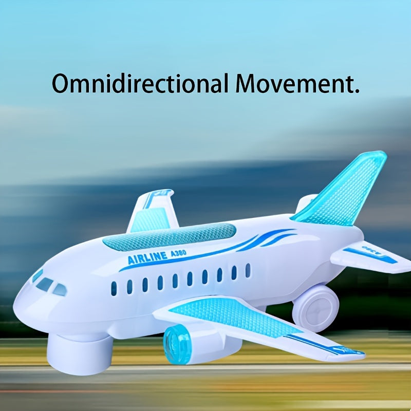 Interactive Electric Airplane Toy for Kids with Lights & Music - Battery-Powered, White Plastic Aircraft Model for Boys & Girls, All-directional Flight