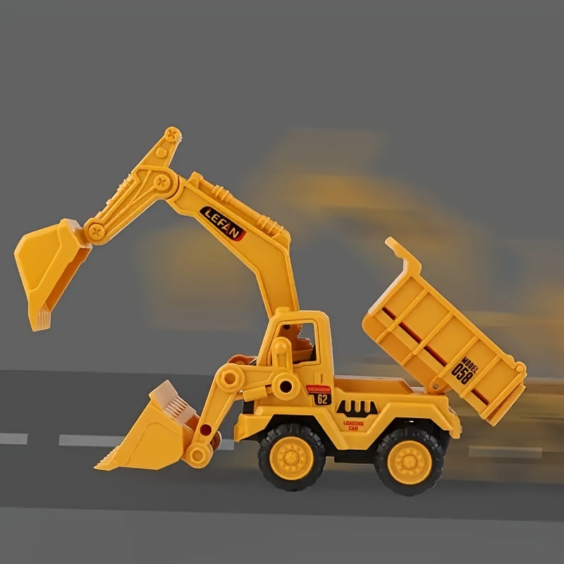 High quality engineering vehicle simulation toy gift for back to school, featuring excavator, bulldozer, and tipper truck in one.