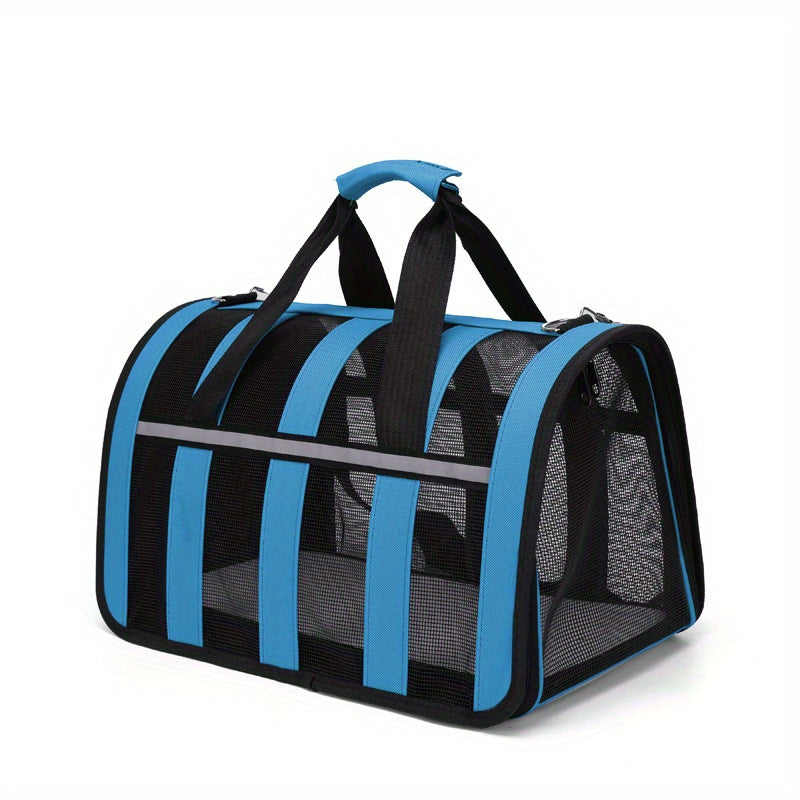 Portable pet carrier for small cats and dogs, ideal for travel and outdoor activities, breathable and foldable.