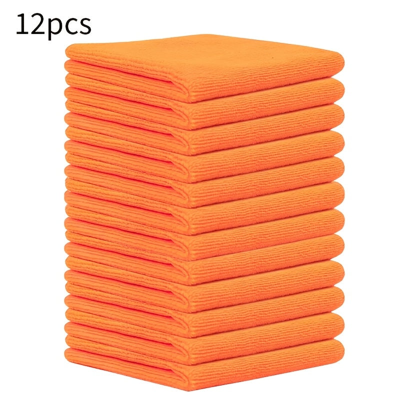 12 Vibrant Orange Ultra-Soft Microfiber Cleaning Cloths - Lint-Free and Reusable for Efficient Dusting and Cleaning of Cars, Faces, and Home Surfaces. Ideal for Bedrooms, Bathrooms, Kitchens, and Living Rooms. Includes Microfiber Car Towel.